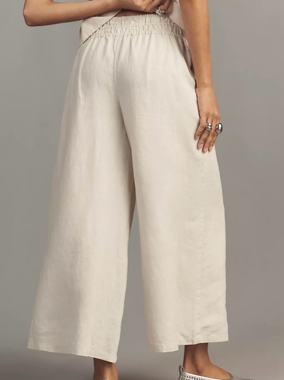 Anthropologie Somerset Linen Casual Wide-Leg Elastic Waist Cream Pants - Picture 3 of 5